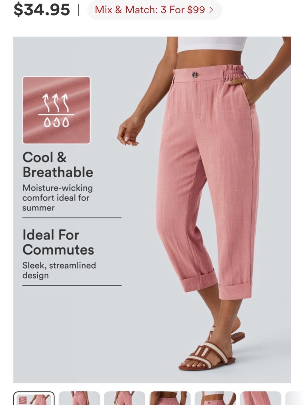 NWT HALARA Dusty Rose Cropped Comfort Capris size L